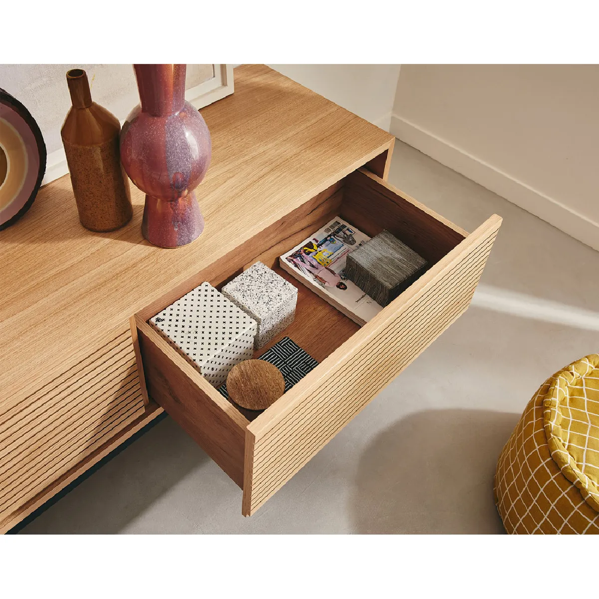 Lisa Design Zapallar meuble TV 206 cm - Bois/Noir