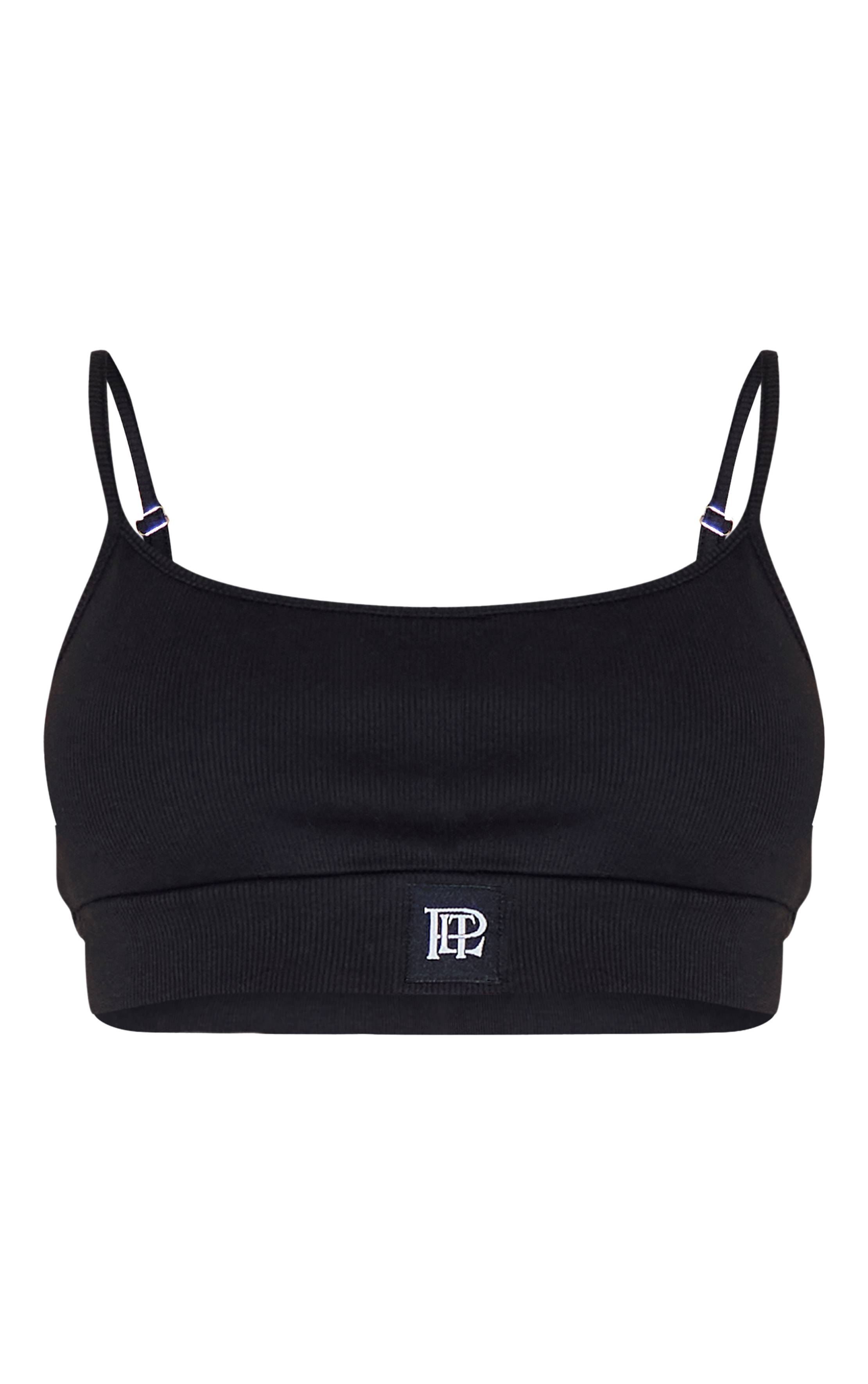 Noir Prettylittlething Brassière Côtelée De Nuit Avec Élastique Tonal