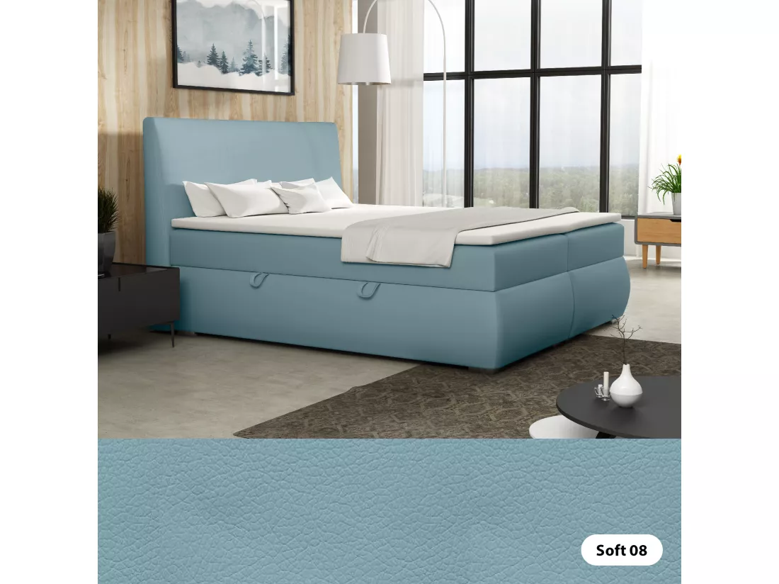 LIT BOXSPRING avec tiroirs de rangement Buffalo 160x200 cm, Soft 08 (Bleu pastel)