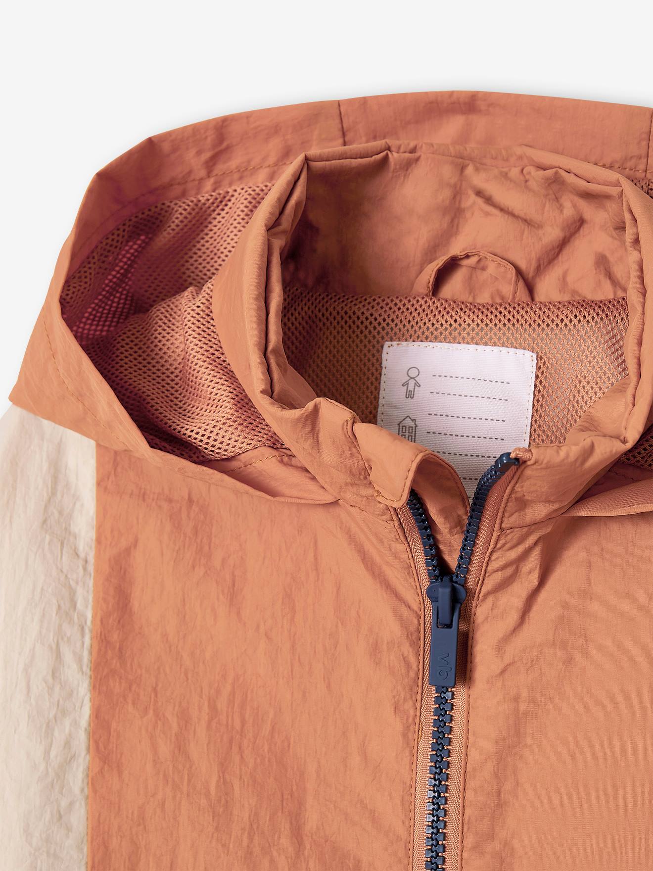 Jaqueta corta-vento laranja com efeito colorblock para meninos