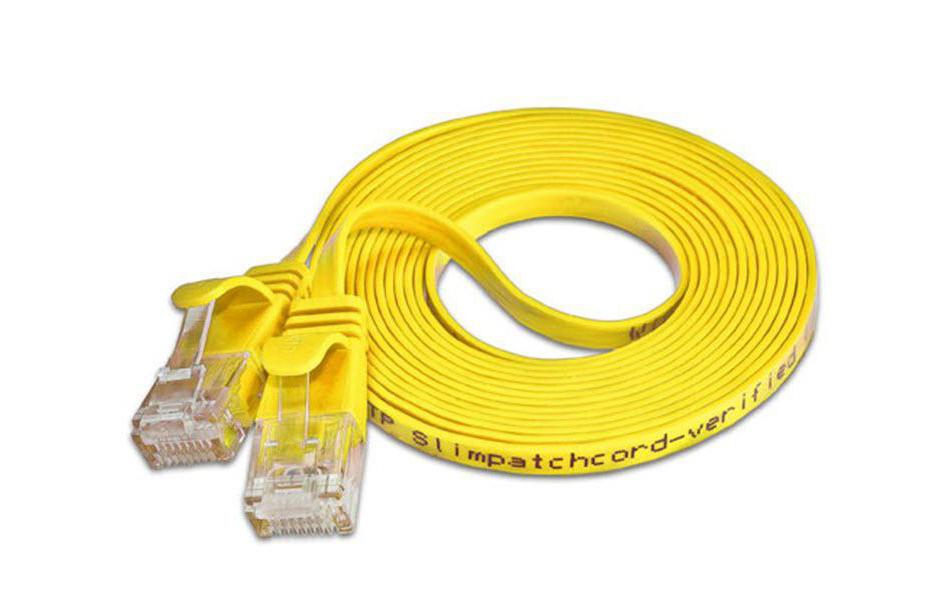 Slimpatchkabel RJ-45 - RJ-45, Cat 6, UTP, 0.5 m, GelbUnscreened/Unshielded Twisted-Pair-Kabel (UTP) mit Klinkenschutz