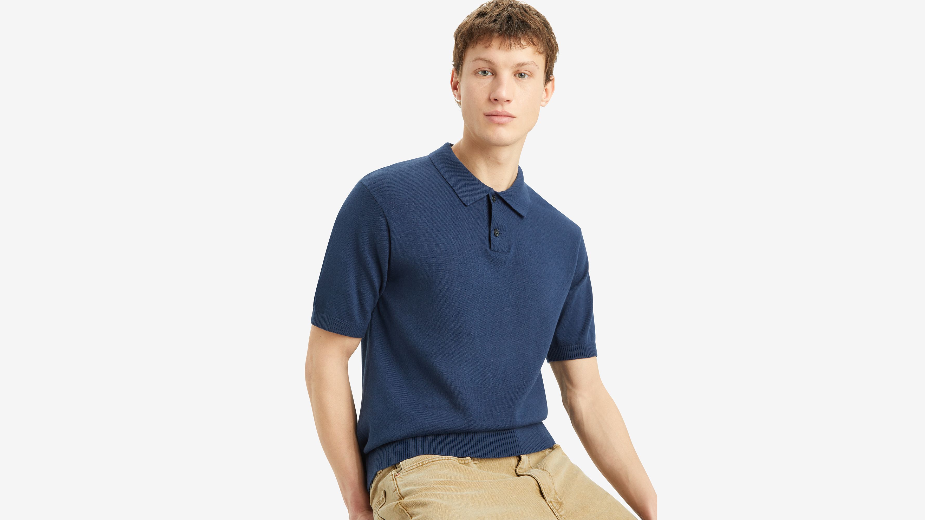 Pull-over col polo maille fine - Dress Blues - Bleu