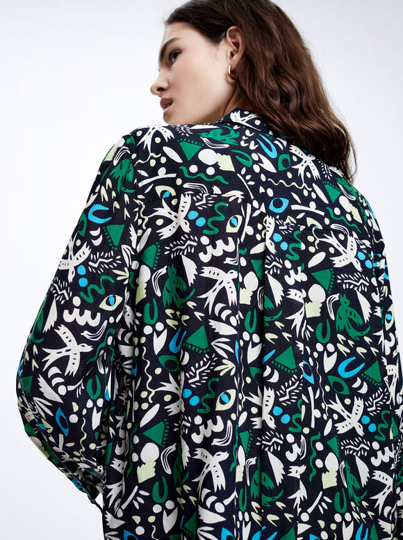 Camisa modal estampada - Azul