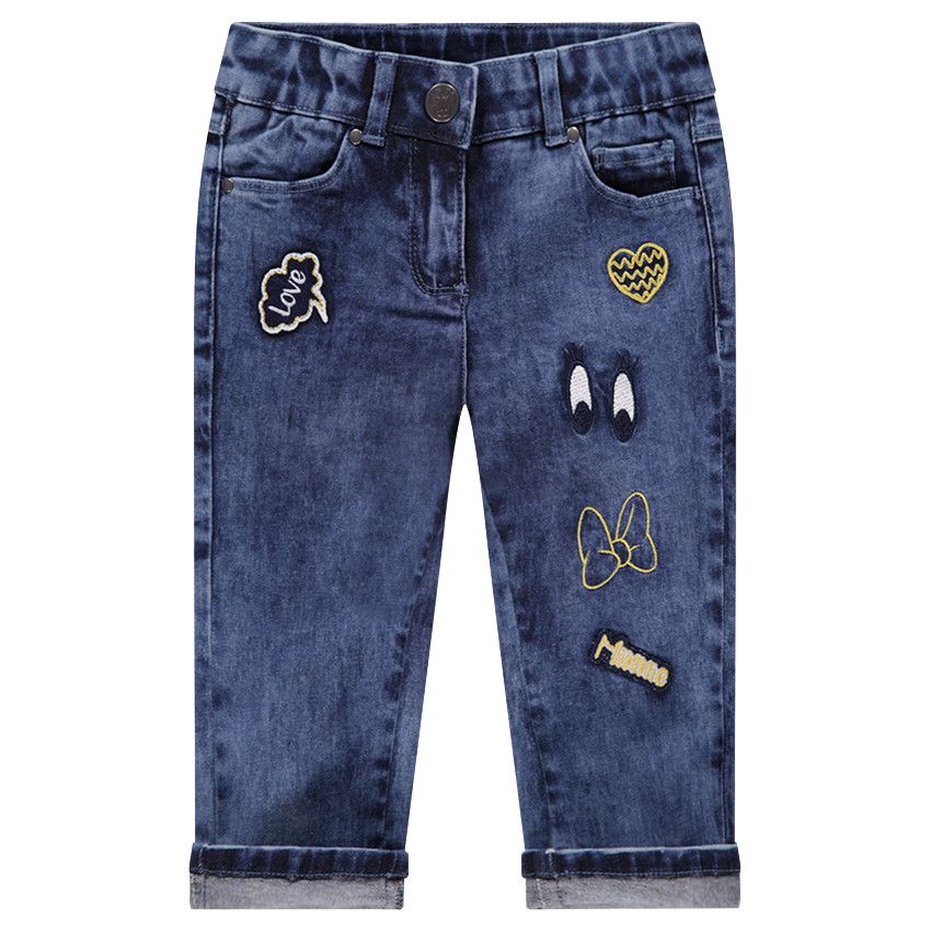 Pantacourt en jeans avec badges brodés Minnie Disney - Bleu moyen