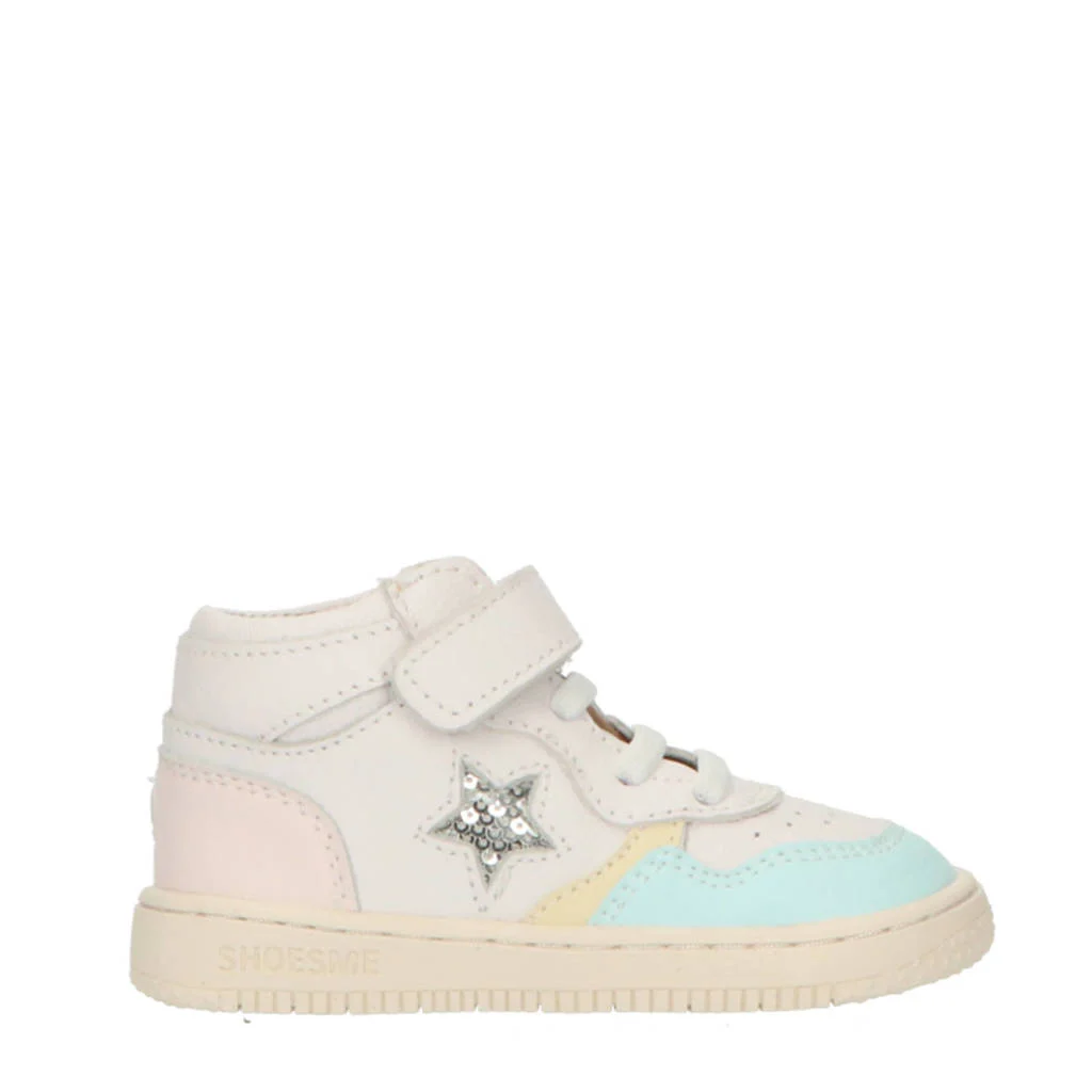 Shoesme leren sneakers wit/blauw/roze