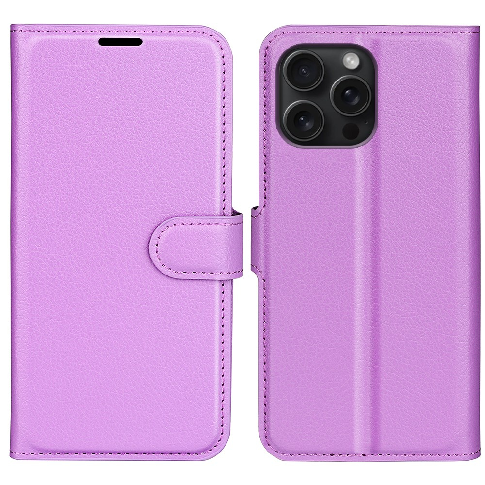 iPhone 16 Pro Max Leder Tasche Flip Cover Litchi Look - Lila