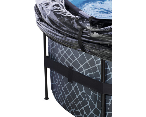 EXIT StonePool ronde opzetzwembadset, Ø 427x122 cm, inclusief zandfiltersysteem, afdekking & ladder, steenlook