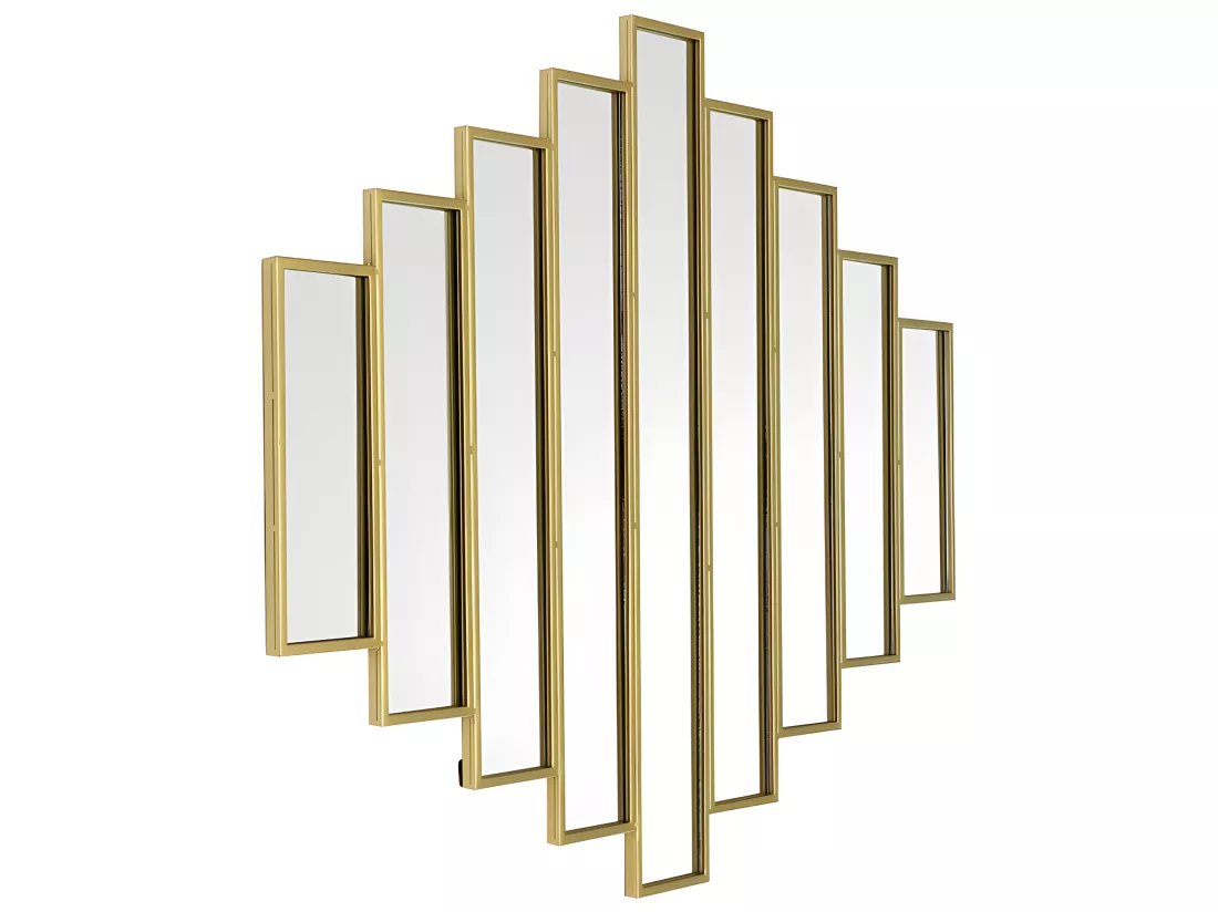 Miroir Art Deco symétrique en métal - L. 120 x H. 90 cm - Doré - GALICE