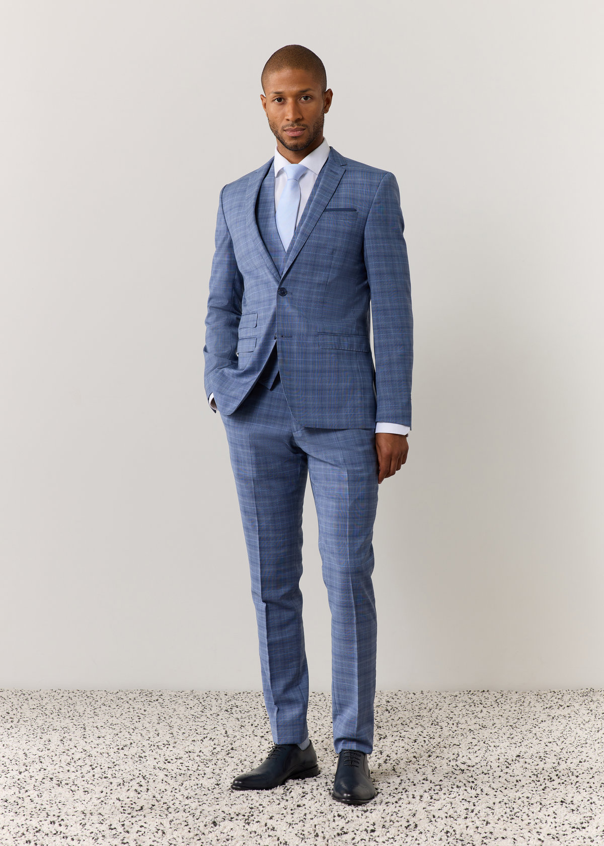 Costume 2 pièces Slim en laine bleu azur Prince de Galles