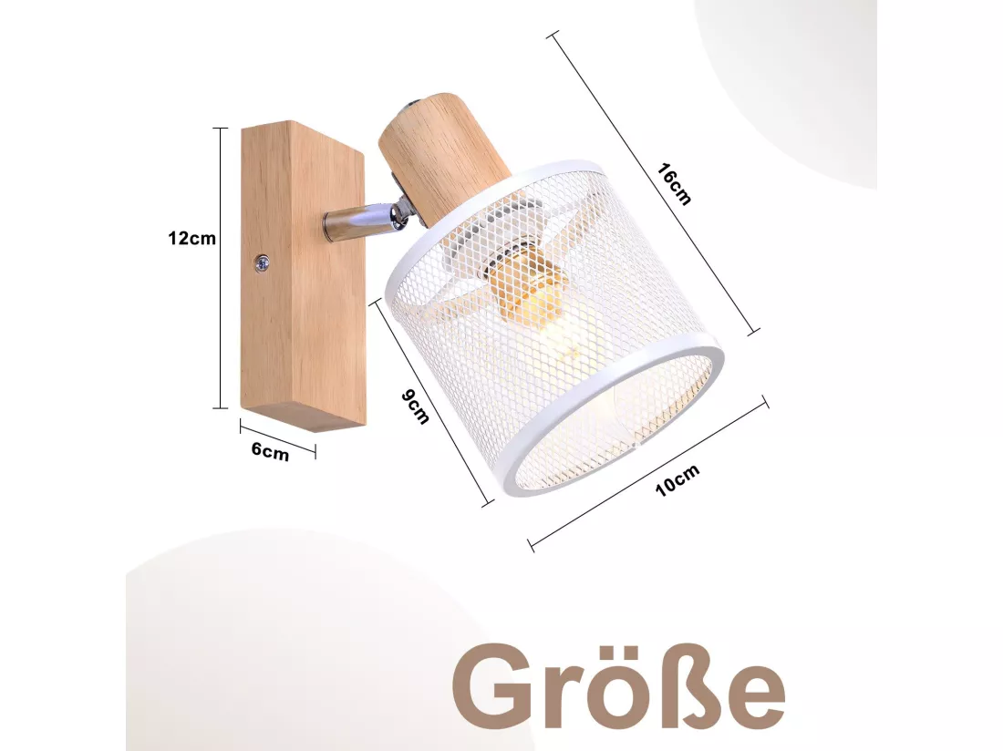 NETTLIFE Plafonnier 1 Spots blanc aspect bois - plafonnier E14 orientable 350° 4 ampoules max 40w moderne pour salon chambre cuisine.