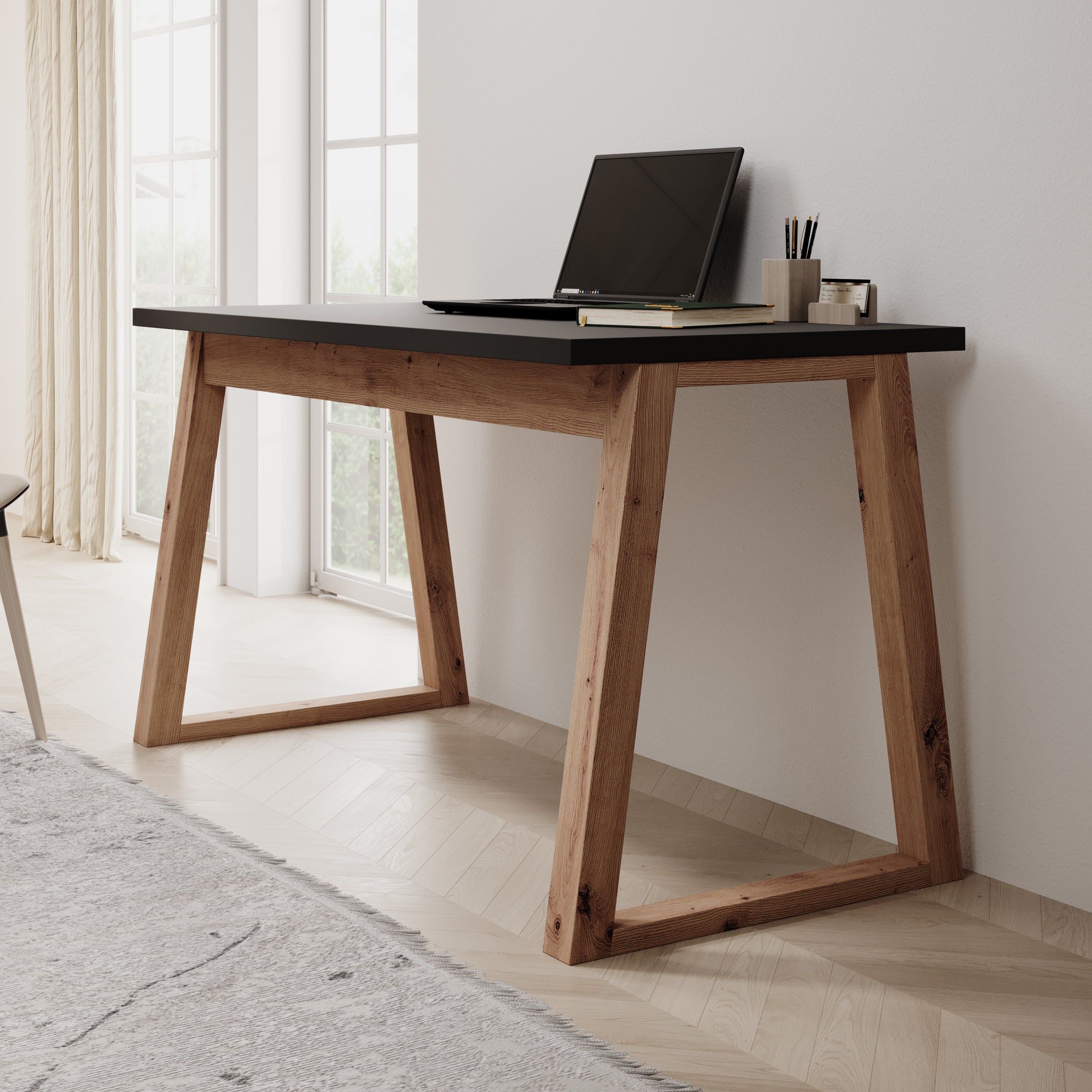 Meubella - Ithaca - Bureau - Zwart - 135x65 cm