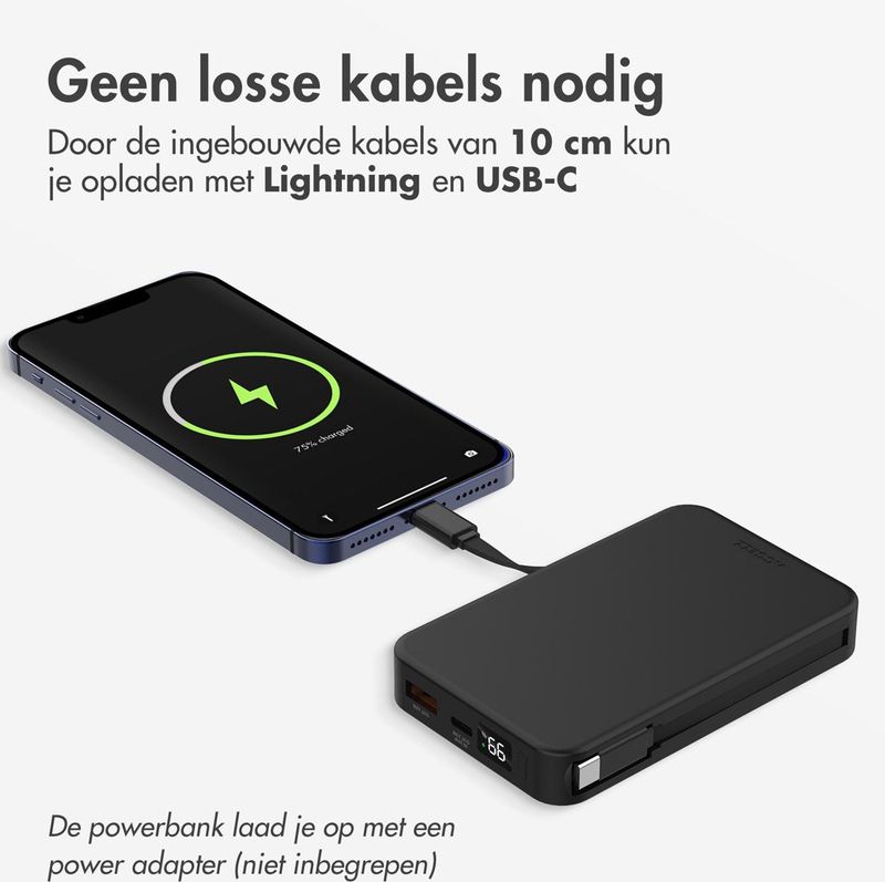Accezz - Powerbank - Zwart - 10.000 mAh - Geïntegreerde Kabels