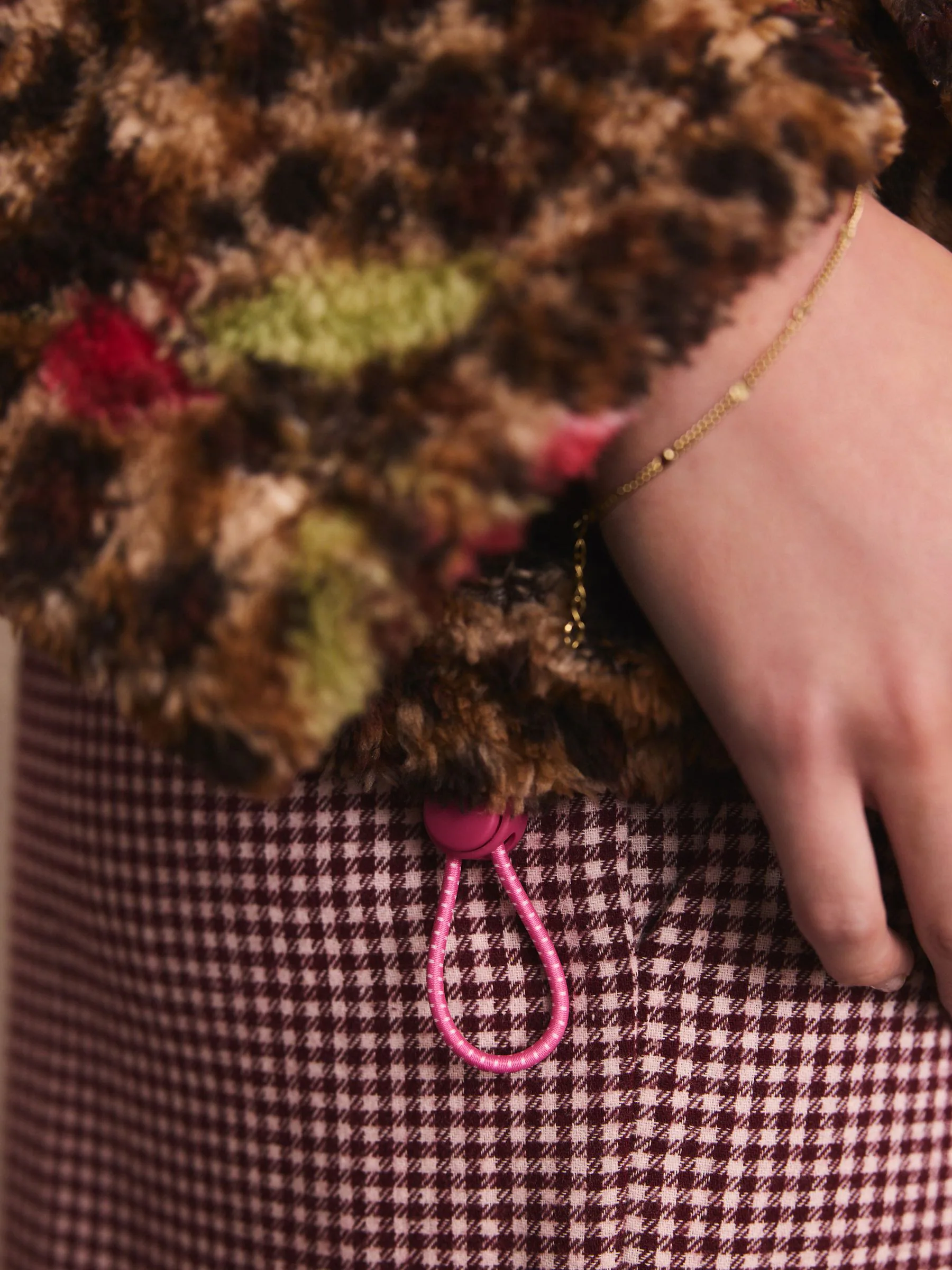 Animal/Cherry Print - Borg fleece met korte rits