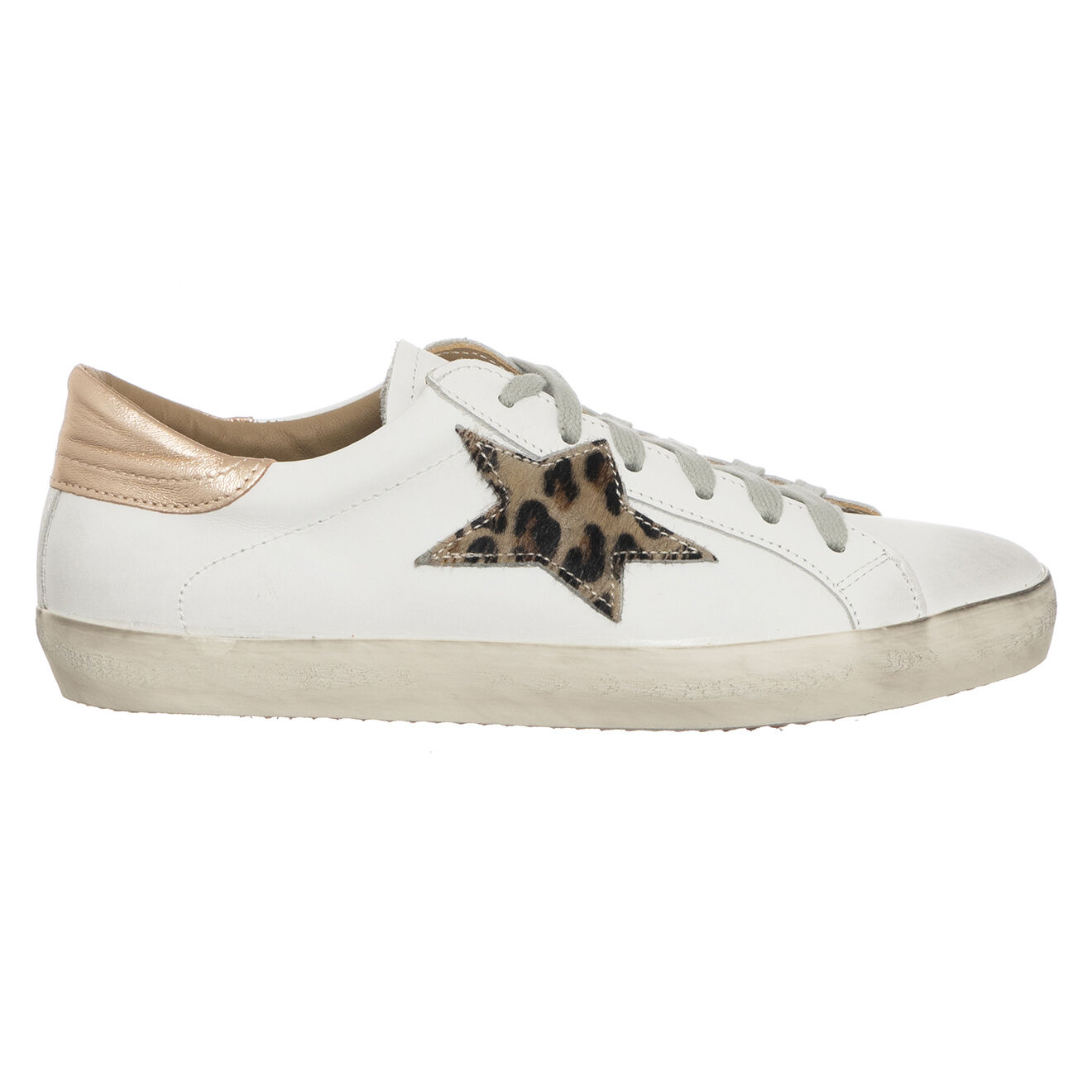 Loretta Pettinari Sneakers en Cuir Olivia blanc/léopard/rose doré