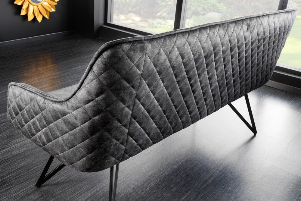 riess-ambiente Sitzbank EUPHORIA - 60cm dunkelgrau Samt Retrostil Ziersteppung Hairpin Legs Metallbeine Armlehnen