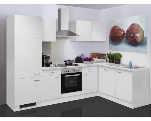 Flex Well hoekkeuken met Wito apparatuur, 280 cm, wit mat, gedemonteerd, omkeerbare uitvoering 00008302