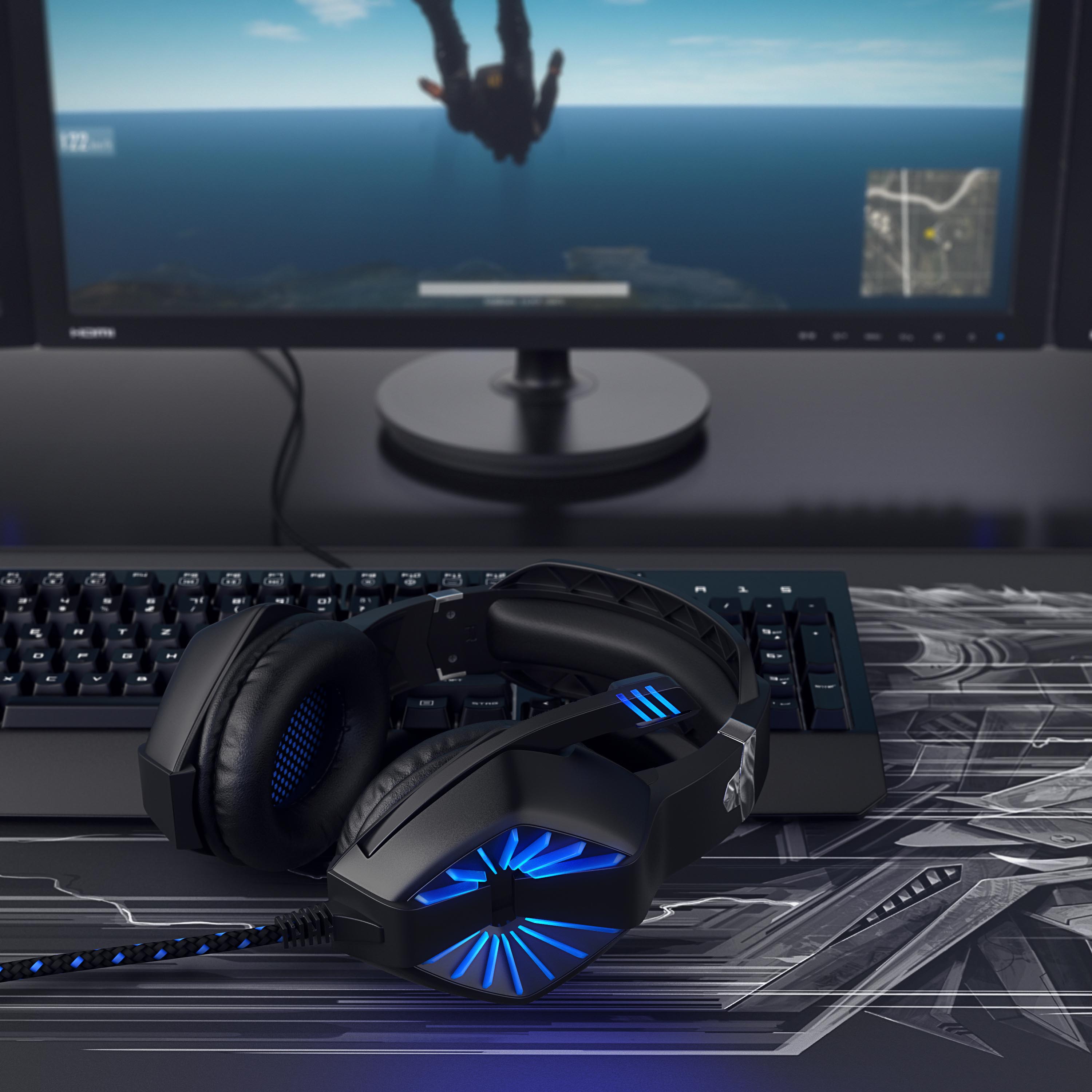 CSL USB Gaming Headset GHS-102 mit Mikrofon - Kopfhörer für PC (Win XP/7/8/8.1/10), PS4/4 Pro