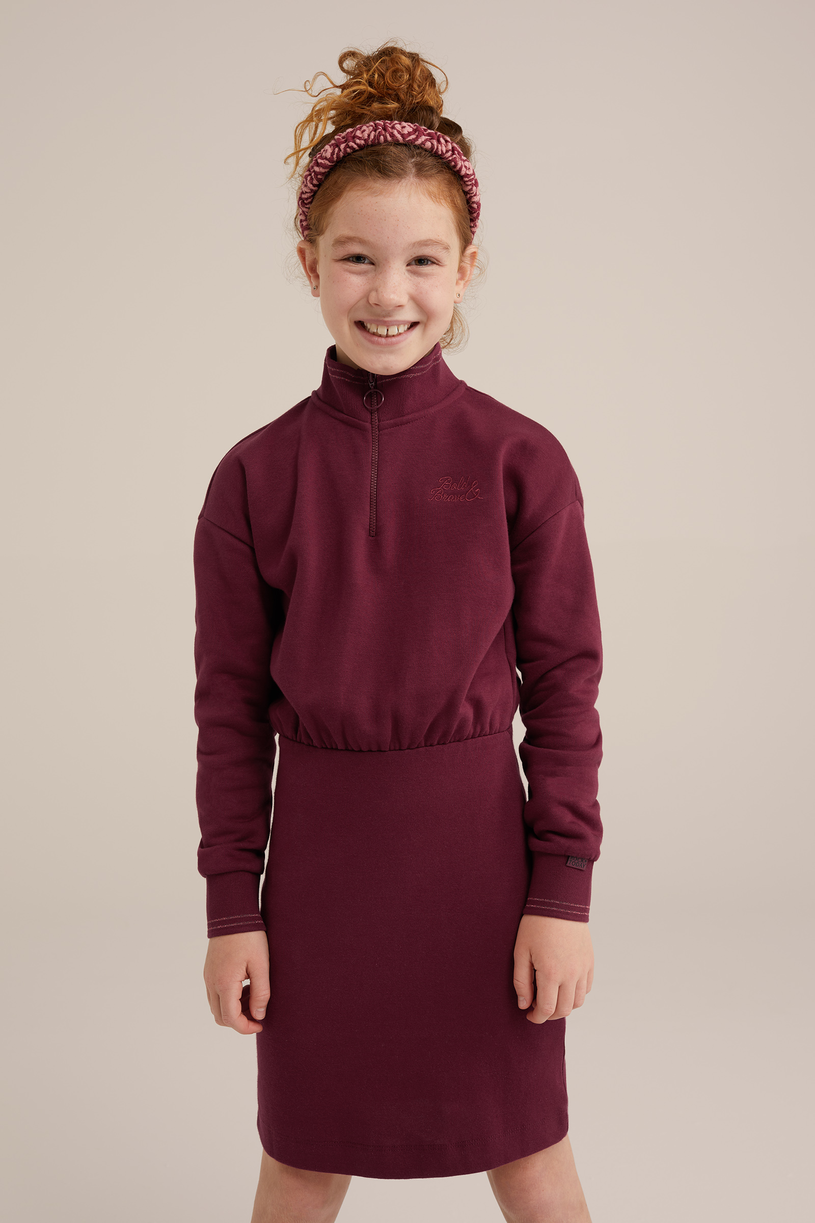 Meisjes jurk met embroidery WE Fashion Bordeauxrood