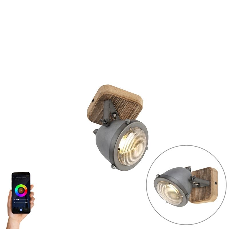 Smart spot staal met hout incl. WiFI GU10 verstelbaar - Emado