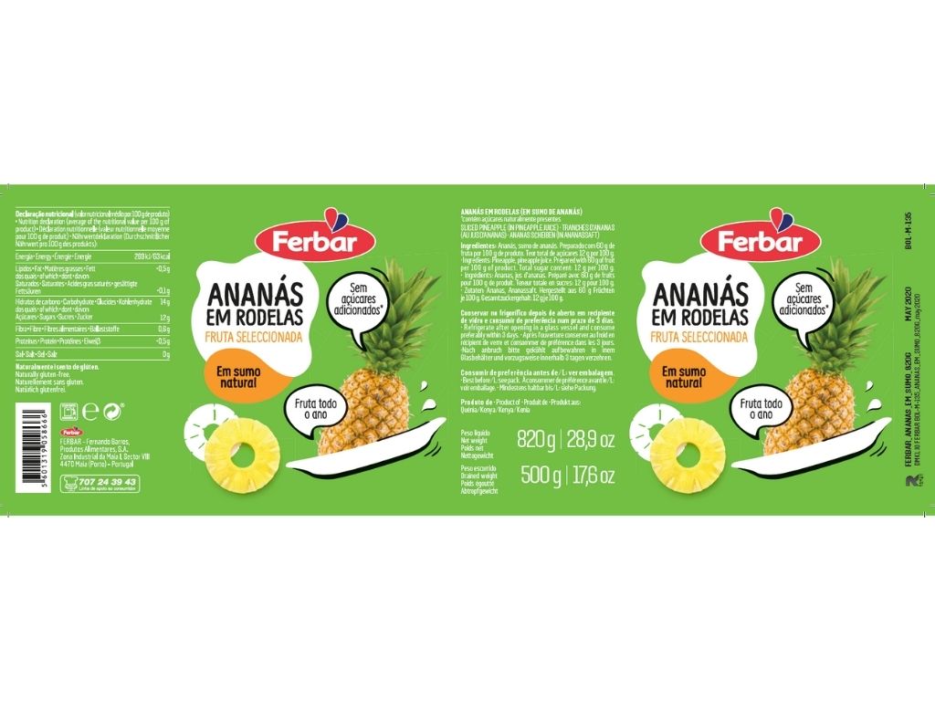 ANANÁS FERBAR RODELAS SUMO NATURAL 820G