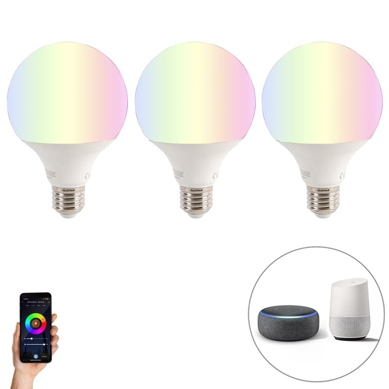 Set van 3 smart E27 RGBW LED lamp G95 11W 1050 lm 2200-4000K