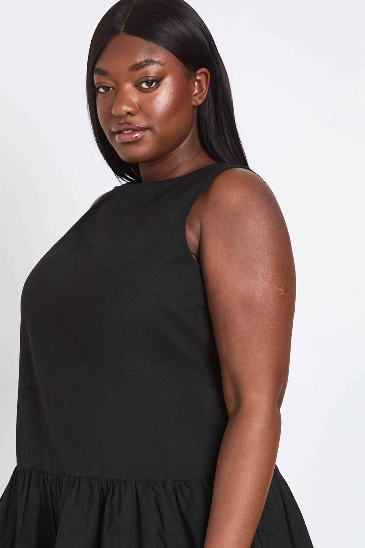 boohoo Robe Smock Grande Taille En Lin À Double Épaisseur
