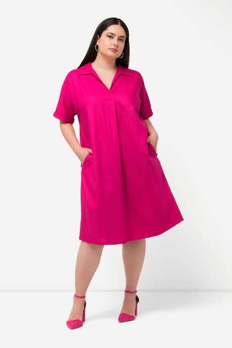 Minikleid, Oversized, Hemdkragen, V-Ausschnitt, Halbarm