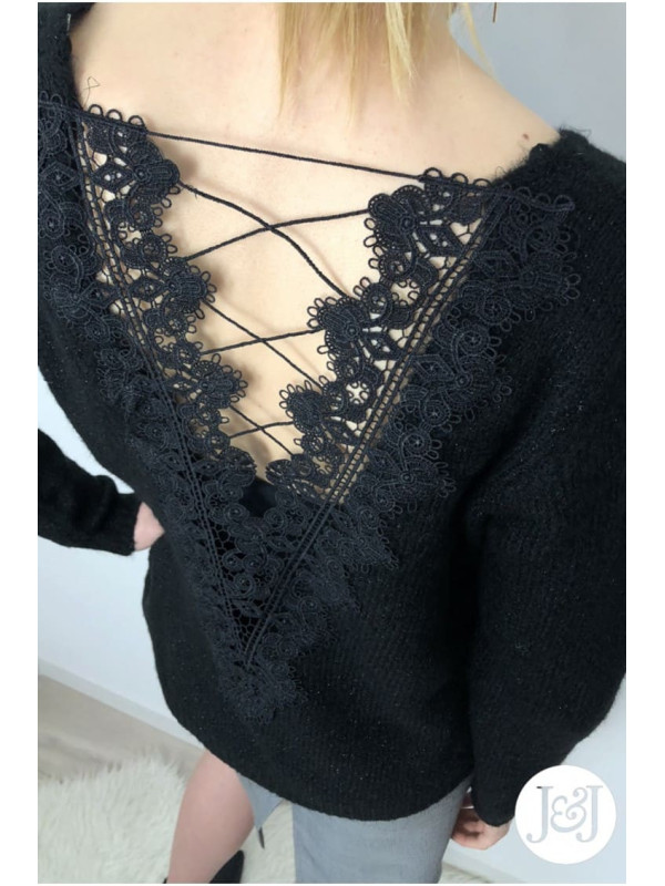 Pull dos dentelle noir « Taipei »
