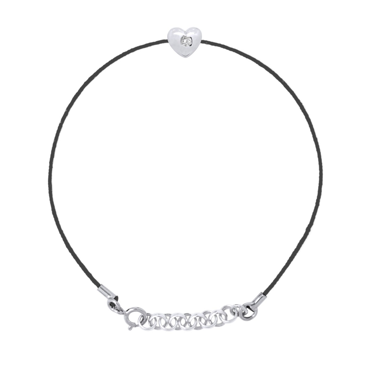 Bracelet COEUR Diamant 0,030 cts Nylon Noir Argent 925