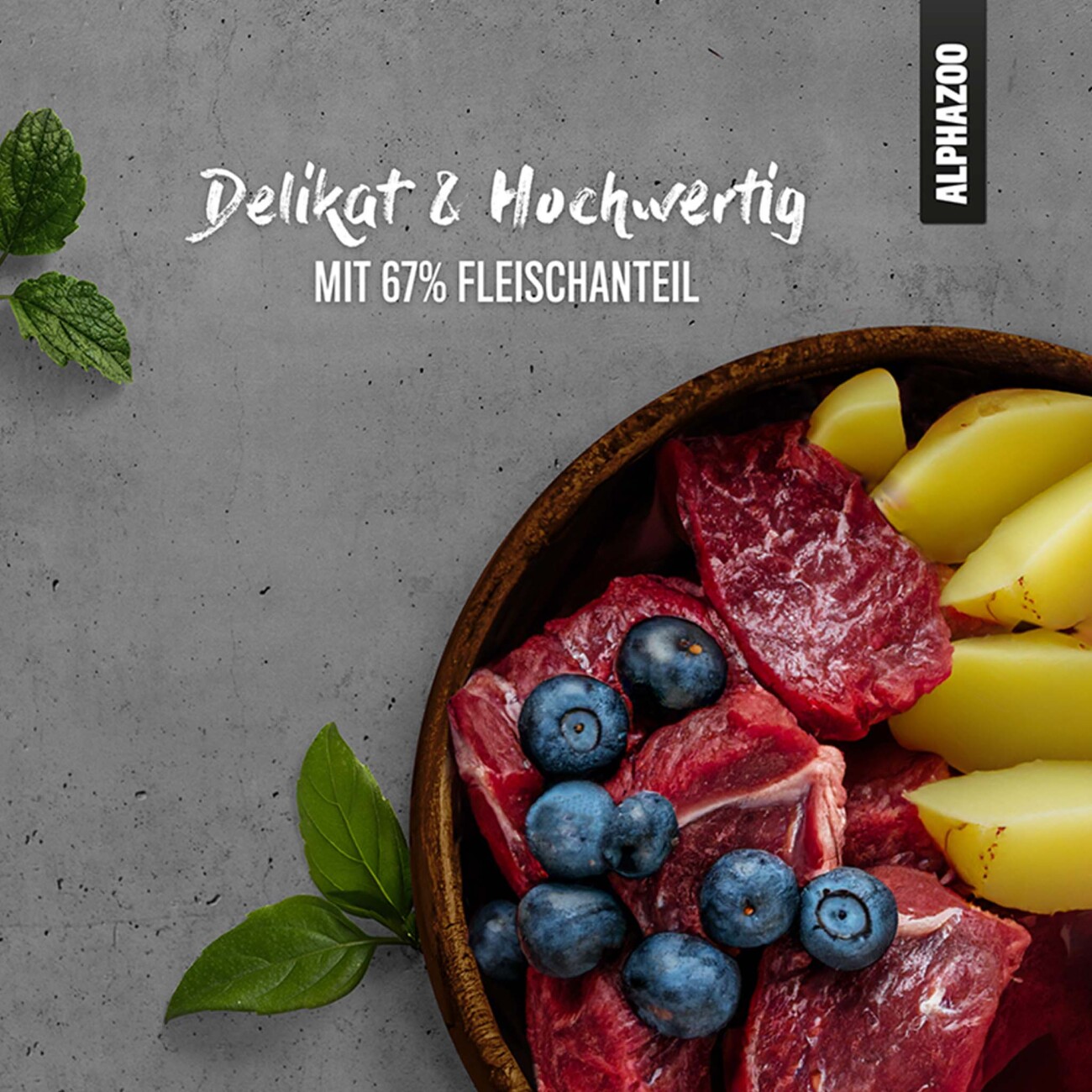 ALPHAZOO Monoprotein Rind 6 x 400g, Nassfutter Rind für Hunde