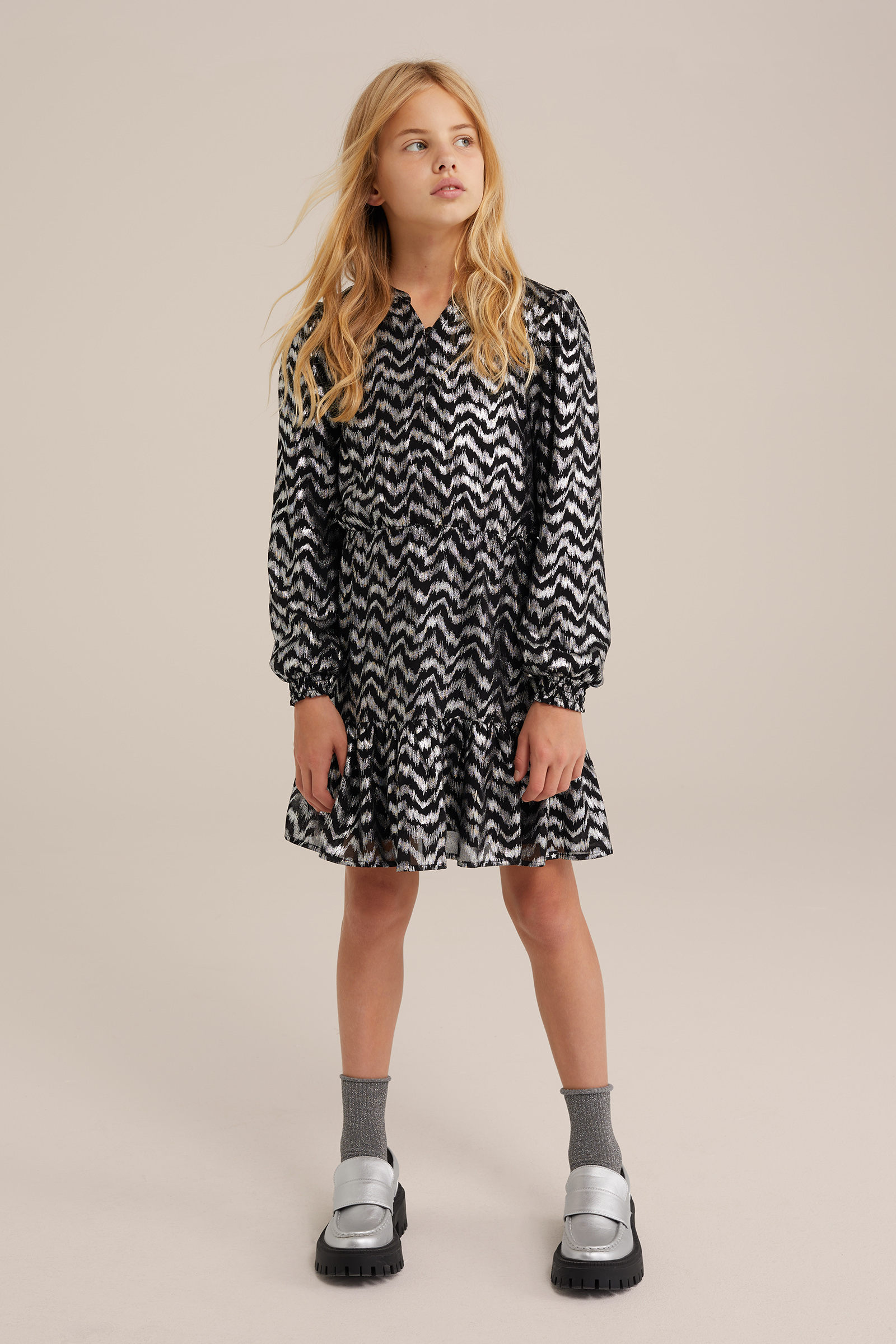Meisjes jurk met dessin WE Fashion Zilver