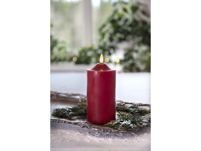 Star Trading LED-Kerze Pillar Flamme, 17 cm, Rot LED-Kerze für Innenbereich