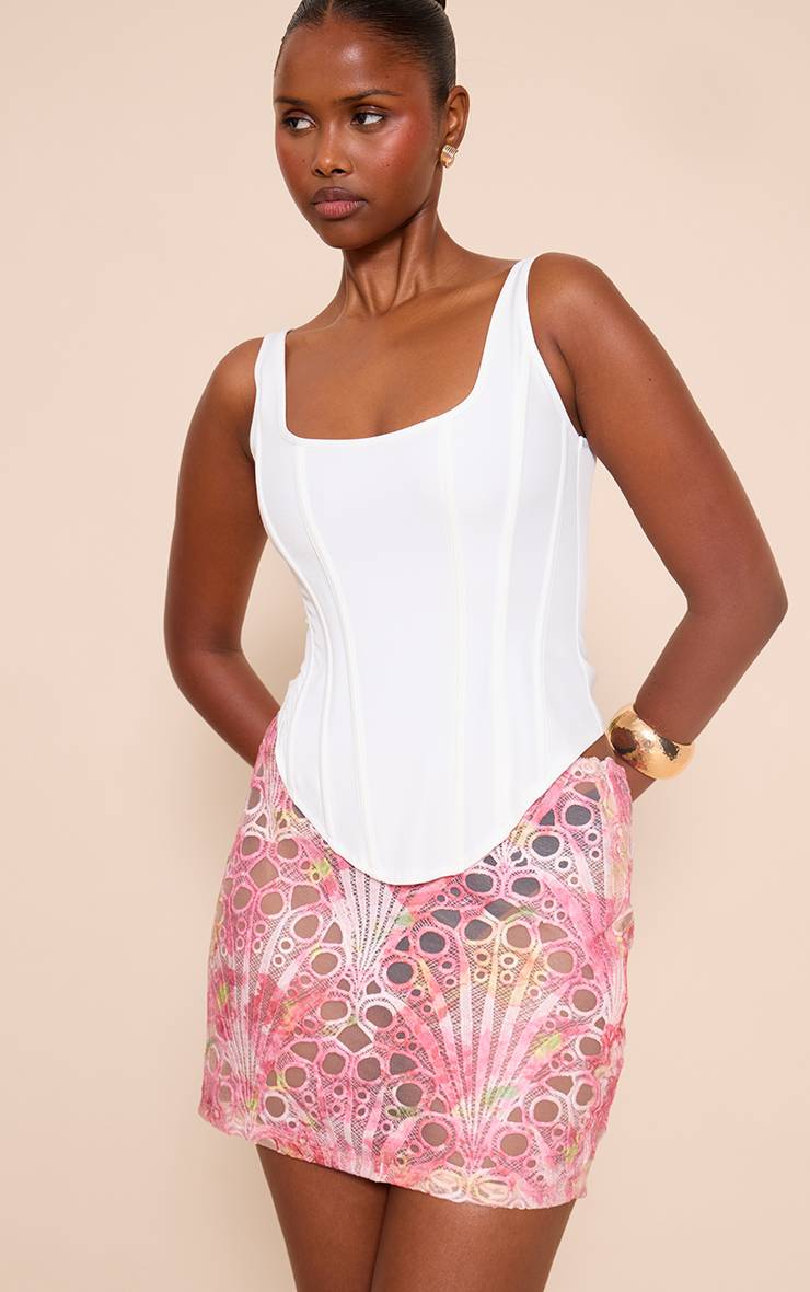 Blanc Corset Long À Baleines Avec Ourlet Plongeant