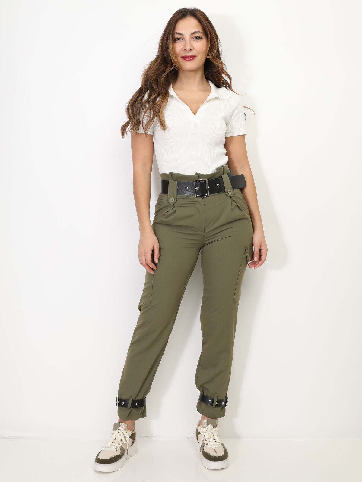 Pantalon cargo avec ceintures- Kaki