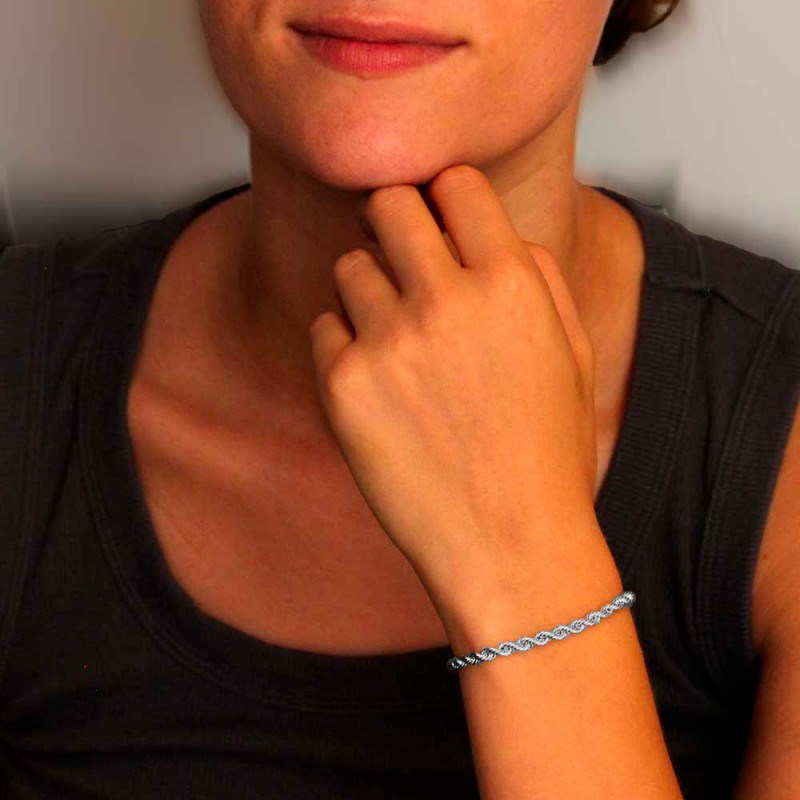 Bracelet Argent 925/000 Rhodié - Maille Corde 4mm