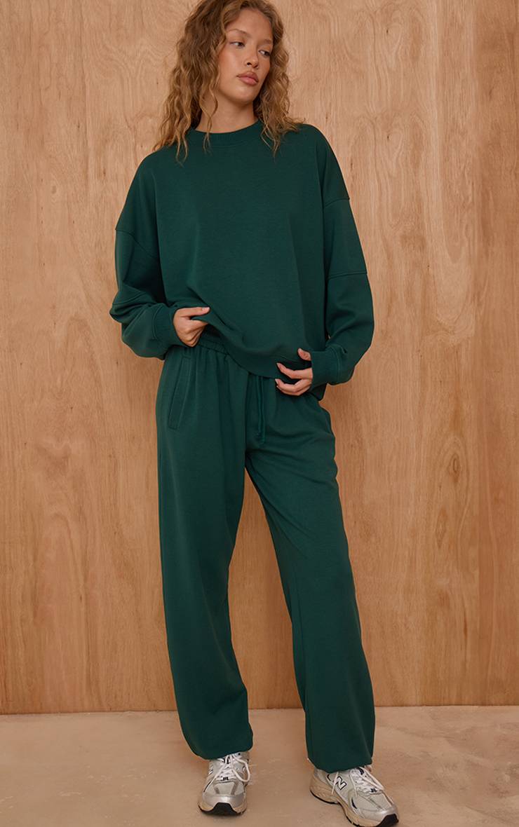 Pine Green Sweat-shirt Ras Du Cou En Jersey Interlock