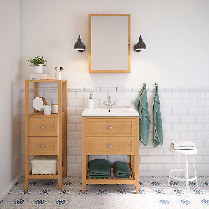 Meuble sous vasque à poser GoodHome Perma chêne 60 cm