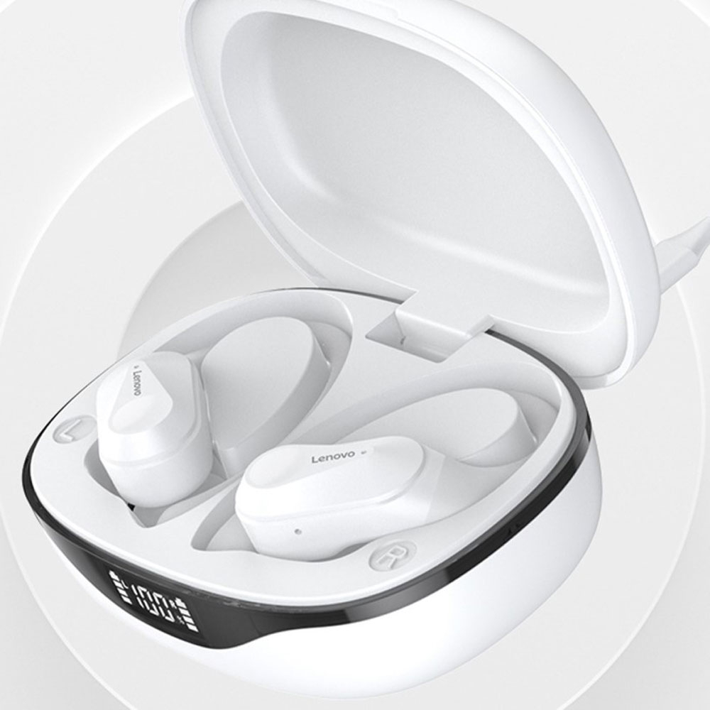thinkplus Live Pods LP75 Stereo In-Ear Bluetooth 5.3 Sport Kopfhörer mit Ohrbügel   Mikrofon und Ladecase (IPX5) - Weiss