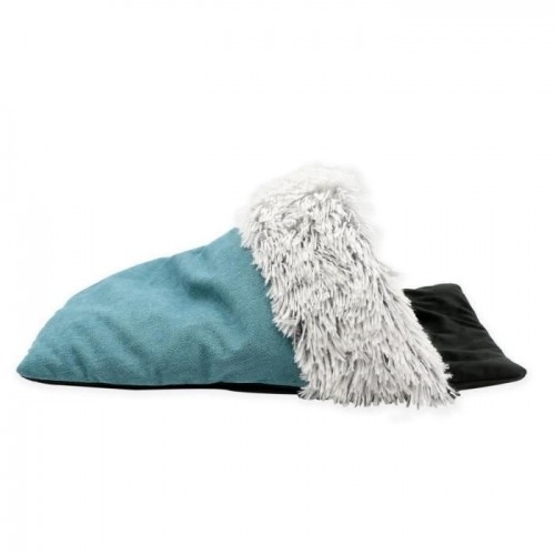 Cama para gato em formato de meia, azul claro tirolês, para gatos de pelo comprido.