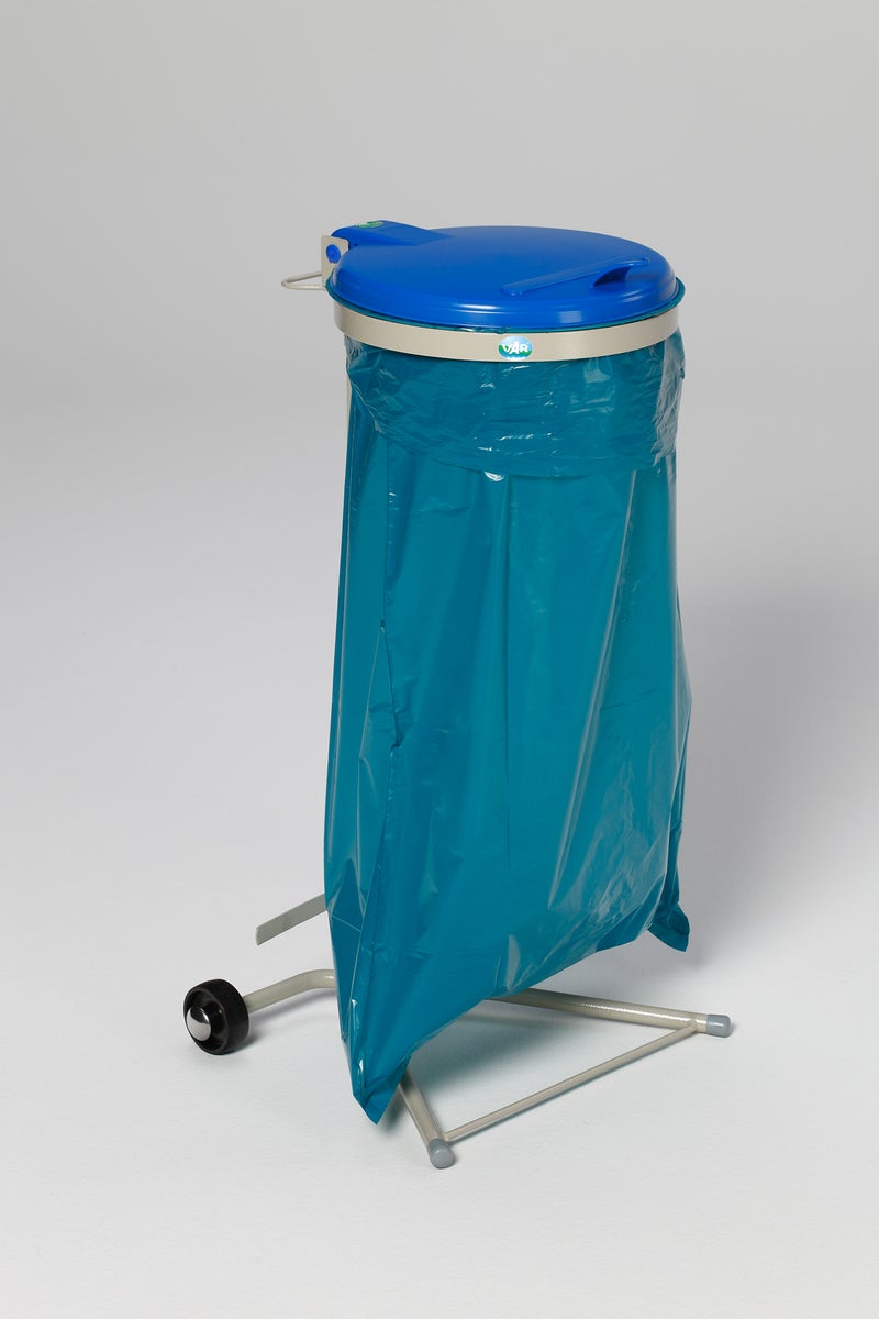 PROREGAL Robuuste afvalbak voor recycling, 1 compartiment, verrijdbaar met wielen, 120 liter, hxbxd 92 x 50 x 44 cm, staal, grijs/blauw