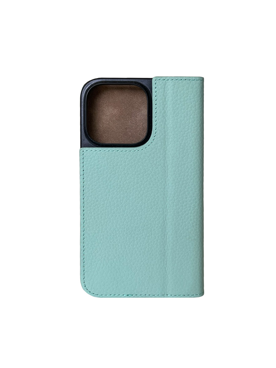 iPhone 15 Echtleder Book Case Tasche Flip Cover Hand Made (MARCIP15-M06) - Türkis