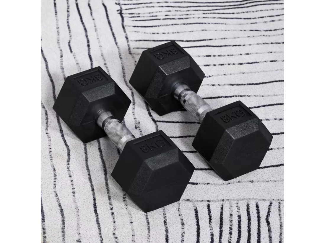 Ensemble d'haltères courtes total 16 Kg - entraînement musculaire & haltérophilie - acier caoutchouc noir