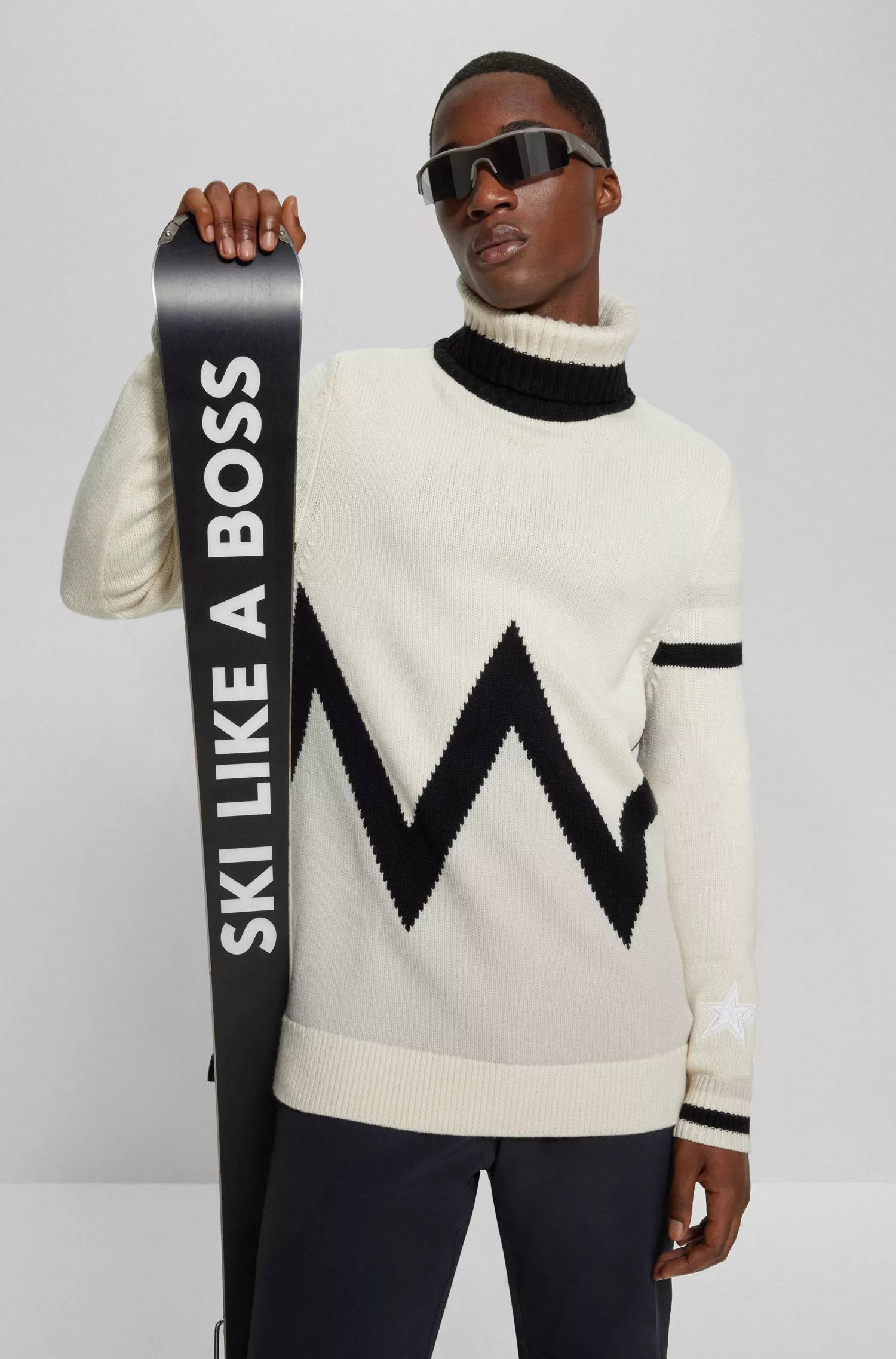 Suéter BOSS Black-BOSS x Perfect Moment em lã virgem com intársia de listras