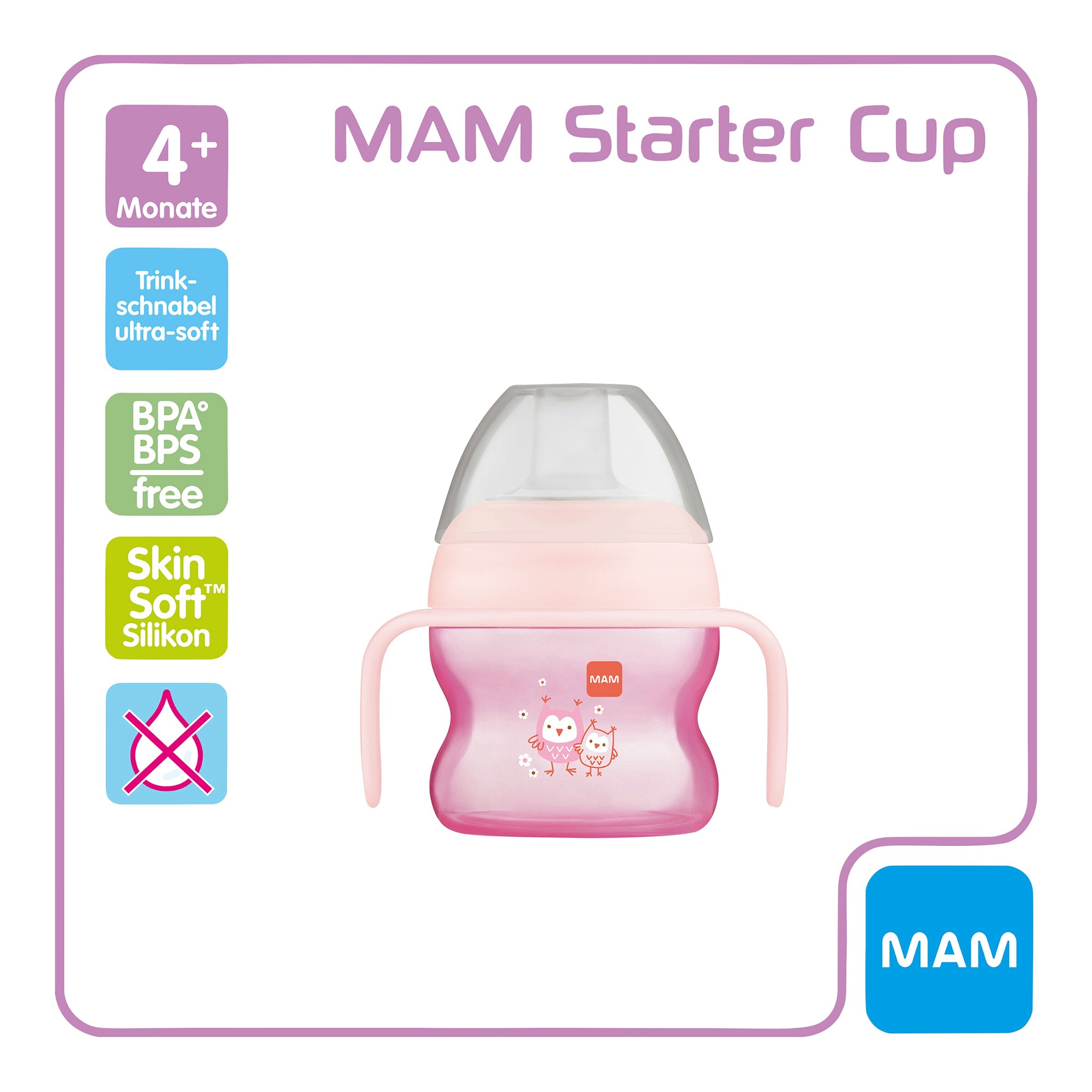 MAM Trinklernflasche mit Griffen Starter Cup, 150ml, ab 4M rosa
