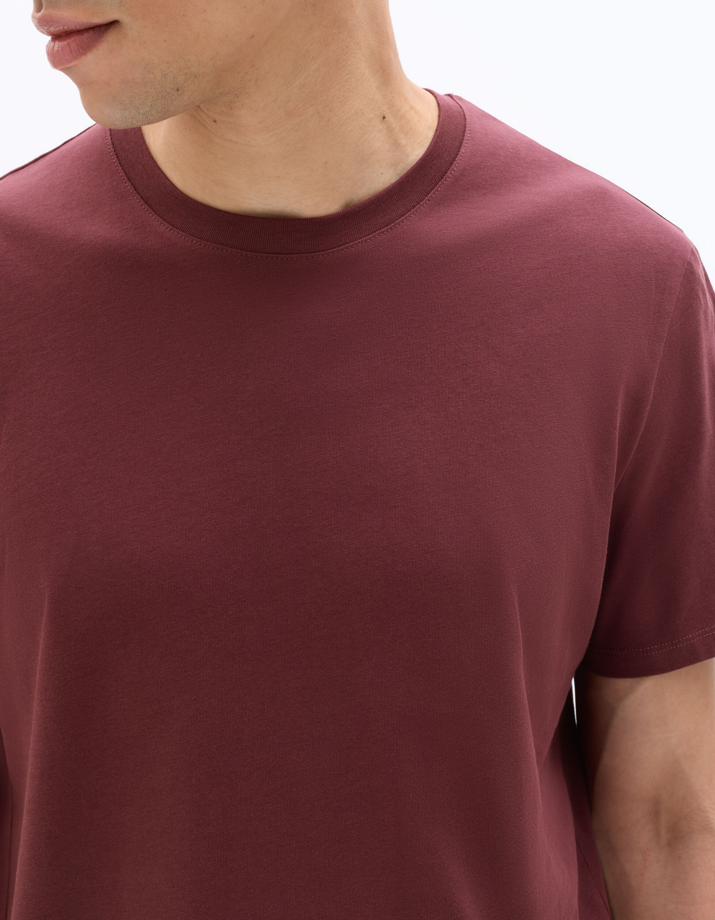 T-shirt regular col rond 100% coton - rouge foncé