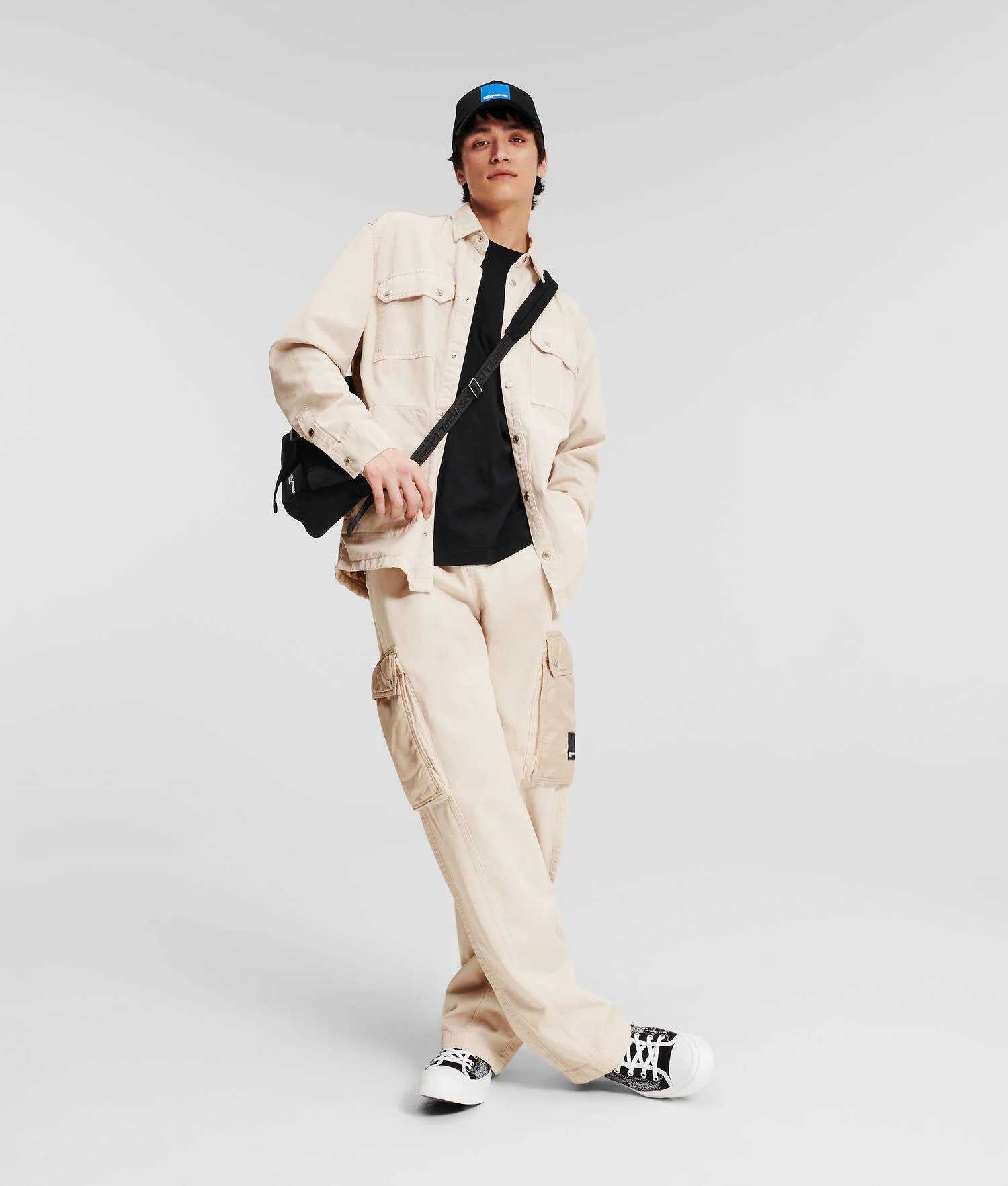 PANTALON STYLE UTILITAIRE KLJ EN MATIÈRES MÉLANGÉES