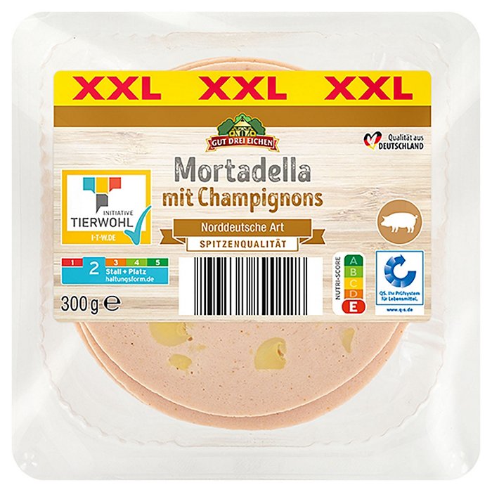 GUT DREI EICHEN Frischwurst-Aufschnitt 300 g, Mortadella mit Champign.