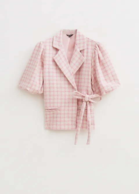 Geruite blazer met strik roze (ROS.L)