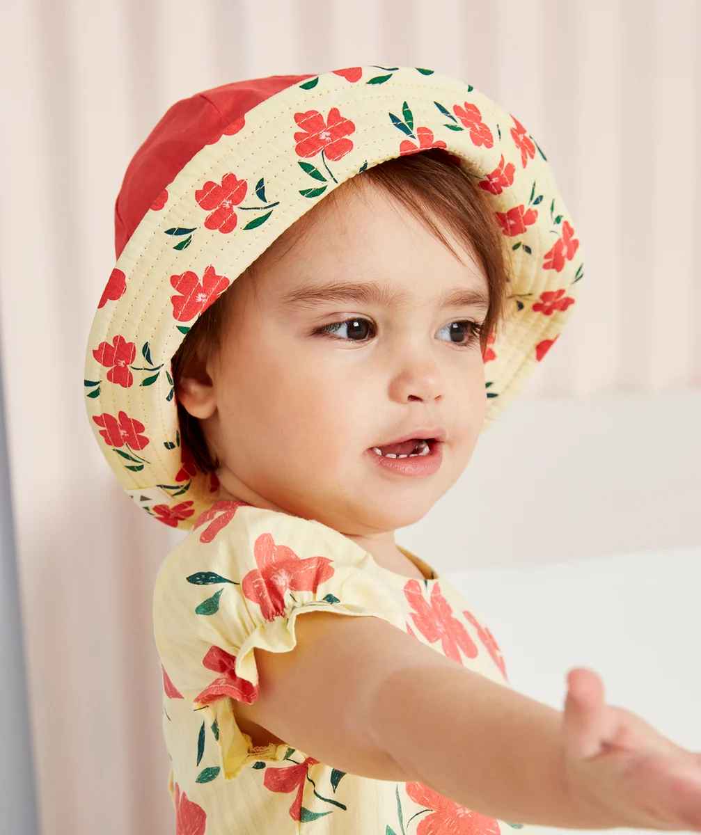 BOB BÉBÉ FILLE EN COTON JAUNE ET IMPRIMÉ FLEURI