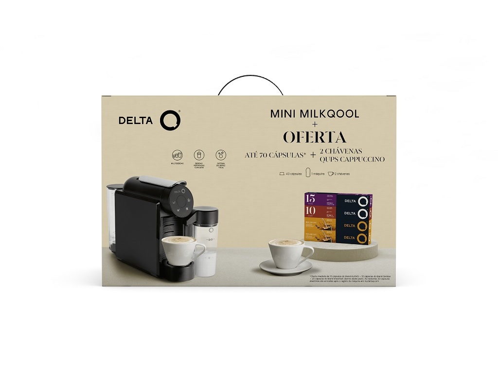 MÁQUINA CAFÉ DELTA Q MINI MILKQOOL   2 CHAVENAS E CAFÉ